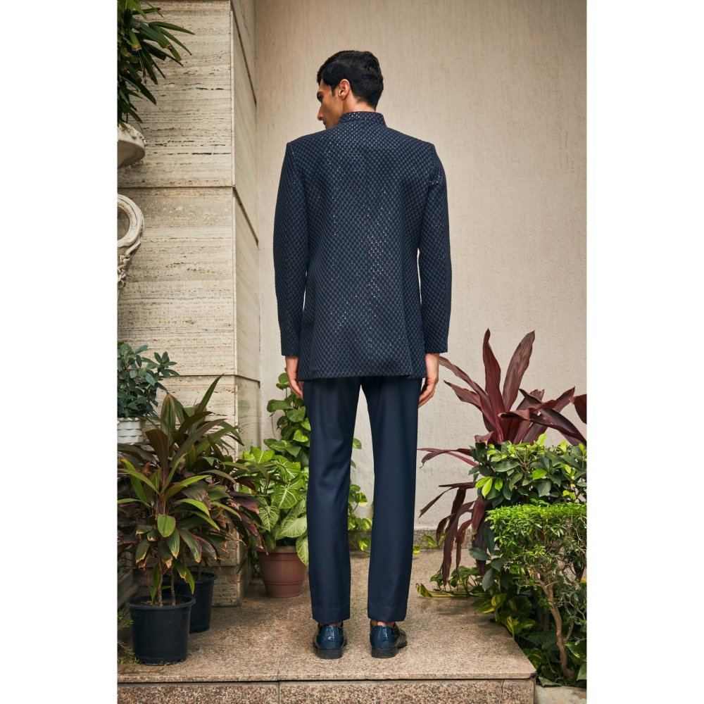 Bohame Krit Navy Blue Indo-Western Chikankari Jacket and Pant (Set of 2)