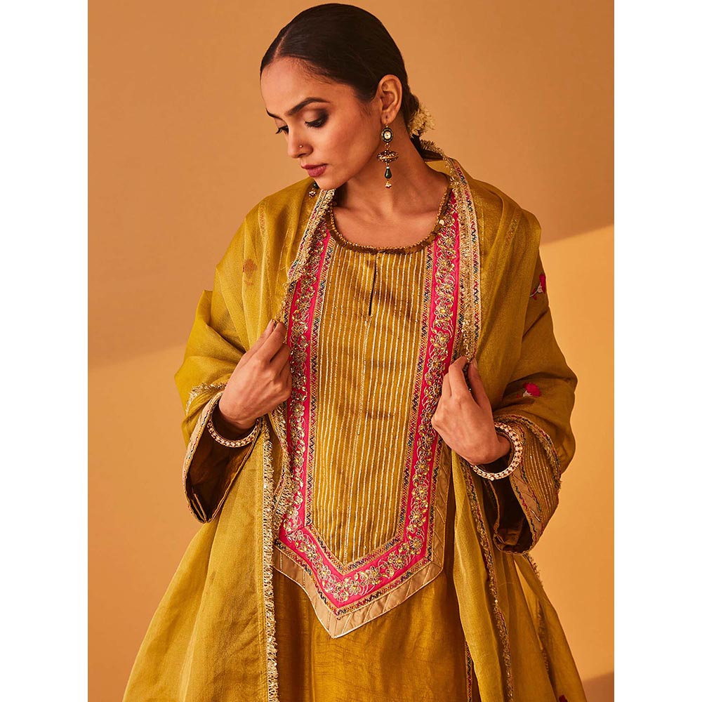 Bo Tree Mustard Gulzar Kurta with Palazzo and Dupatta (Set of 3)