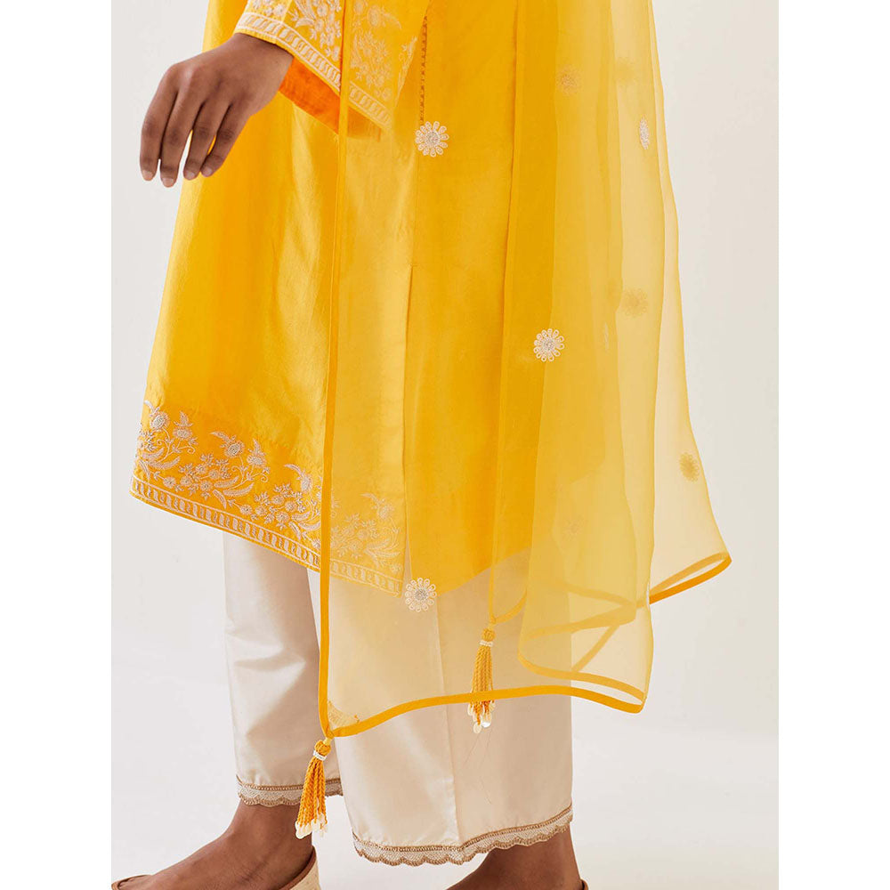 BRIH Mango Yellow Embroidered Dupatta