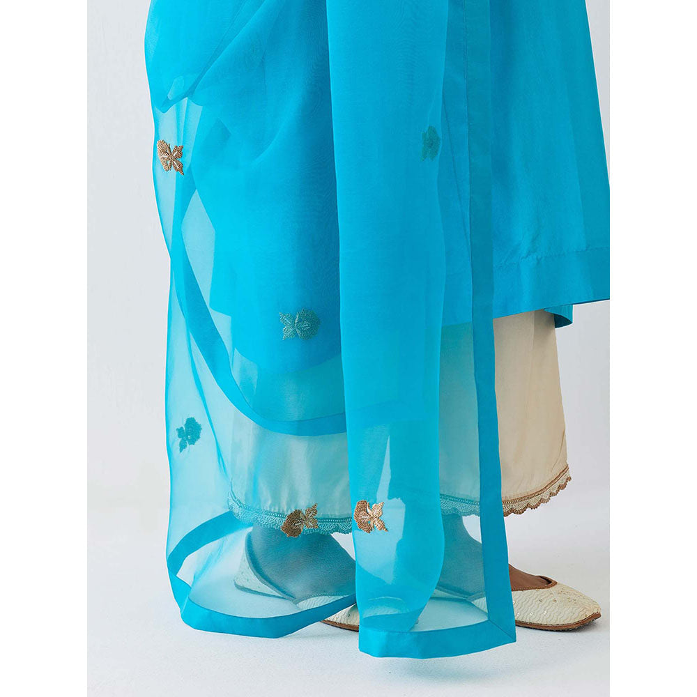 BRIH Turquoise Blue Embroidered Dupatta