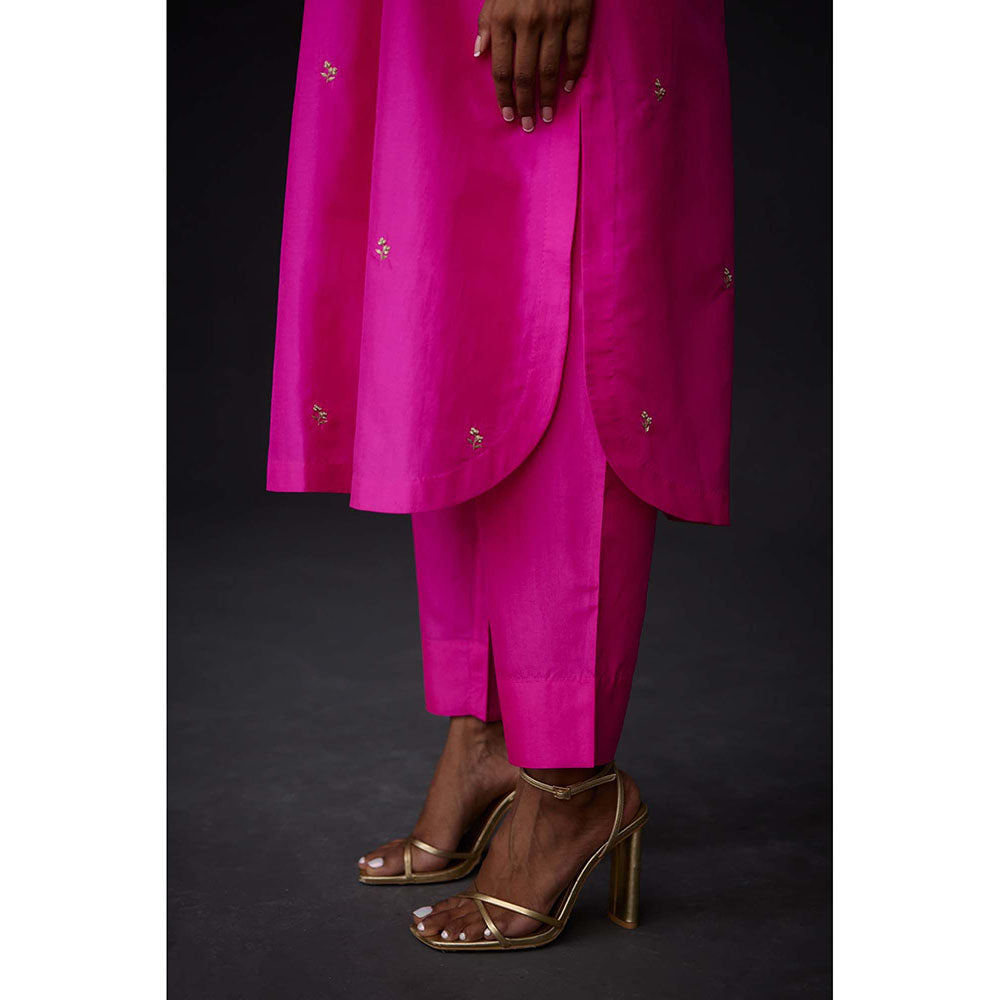 BRIH Hot Pink Embroidered Kurta with Pant (Set of 2)