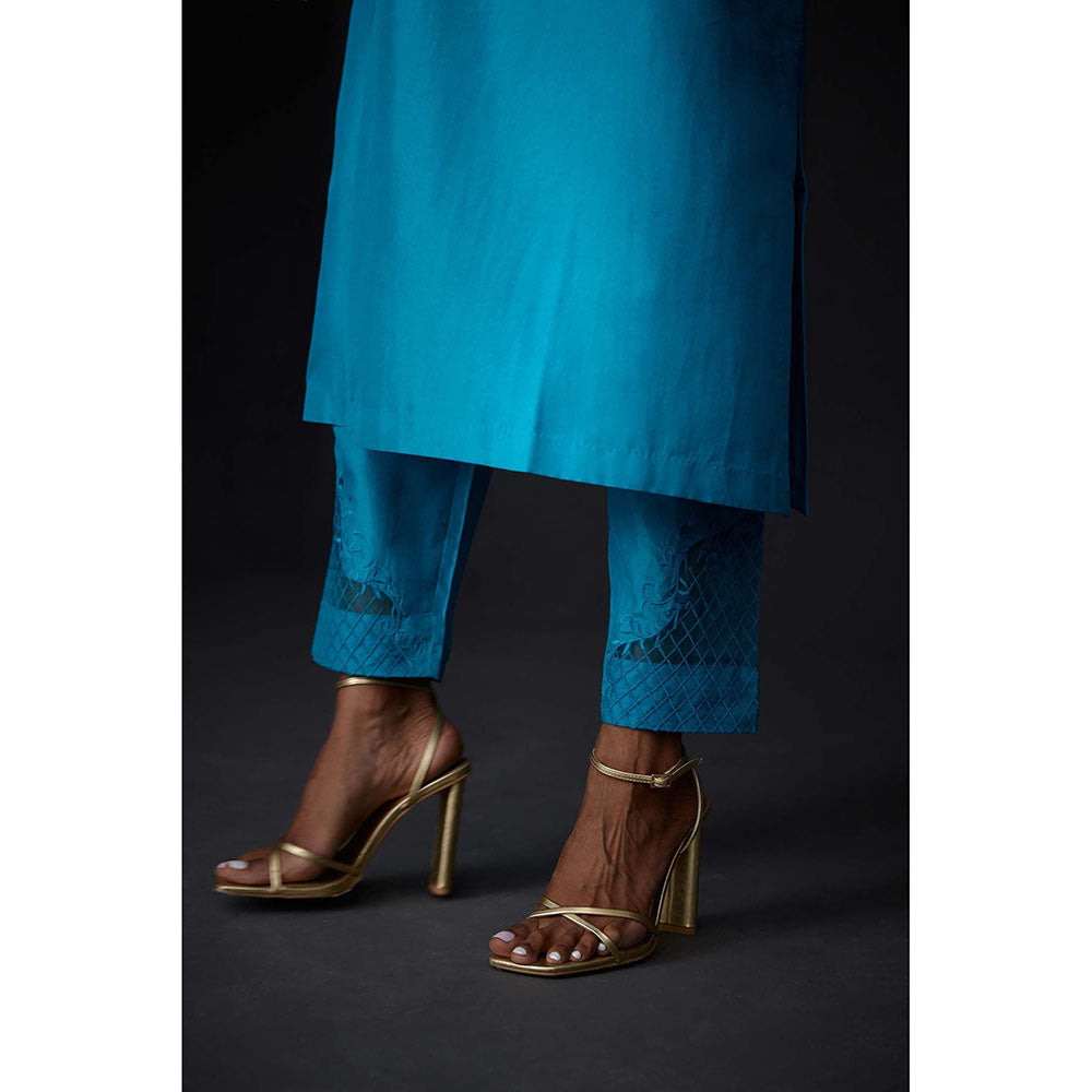 BRIH Turquoise Embroidered Kurta with Pant (Set of 2)