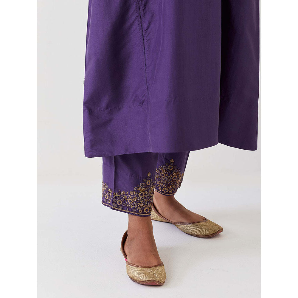 BRIH Grape Purple Embroidered Kurta with Pant (Set of 2)