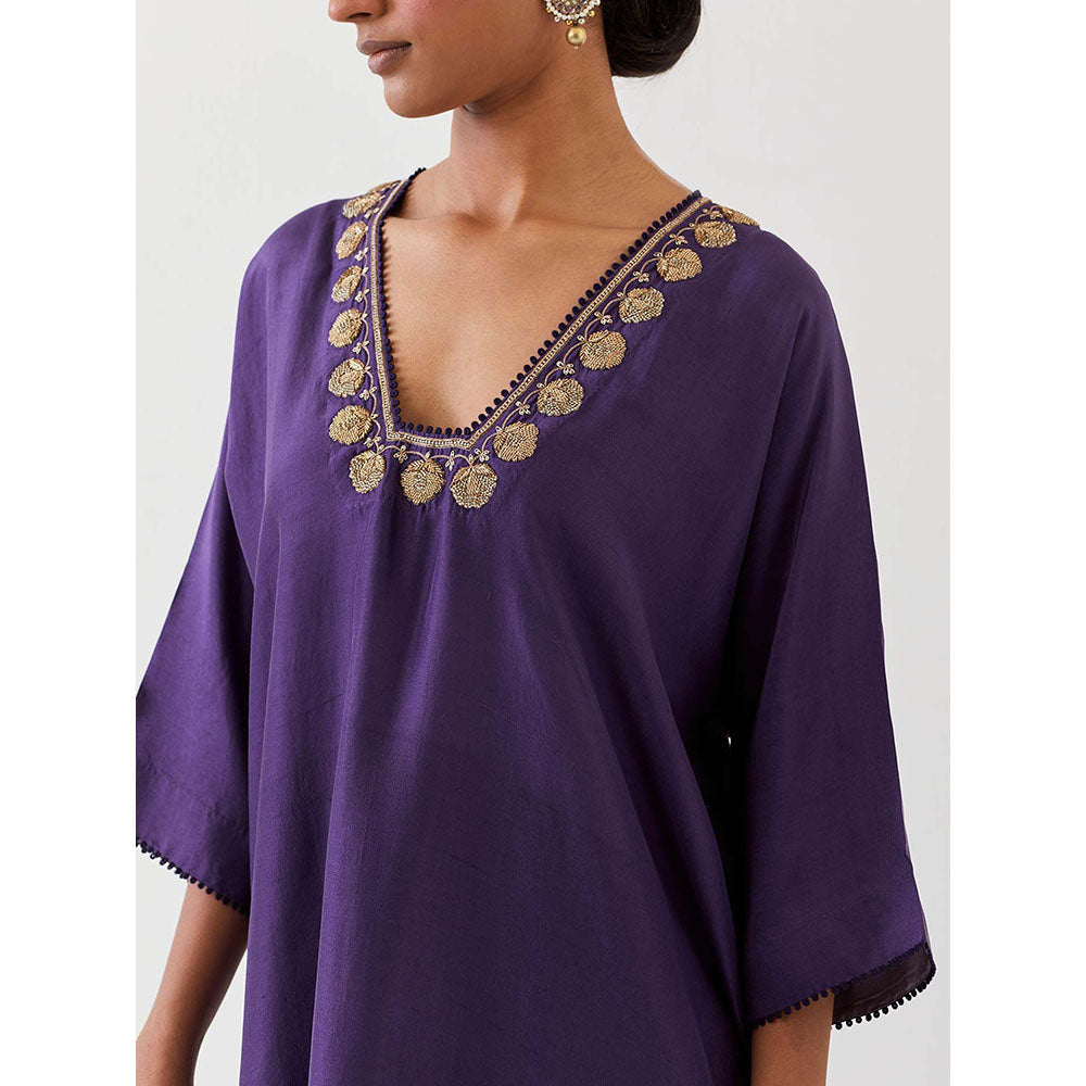 BRIH Grape Purple Embroidered Kurta with Pant (Set of 2)