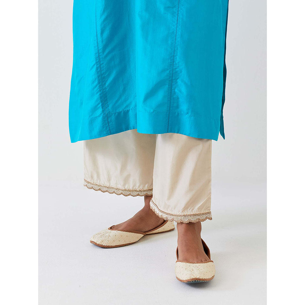 BRIH Turquoise Blue Embroidered Kurta with Pant (Set of 2)