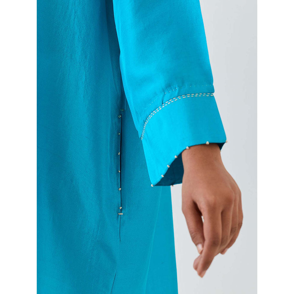 BRIH Turquoise Blue Embroidered Kurta with Pant (Set of 2)