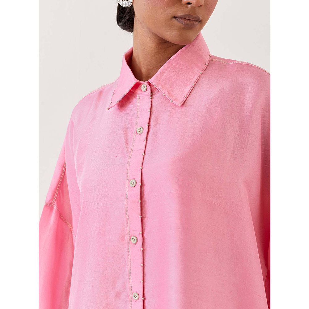 BRIH Pink Embroidered Kurta with Pant (Set of 2)