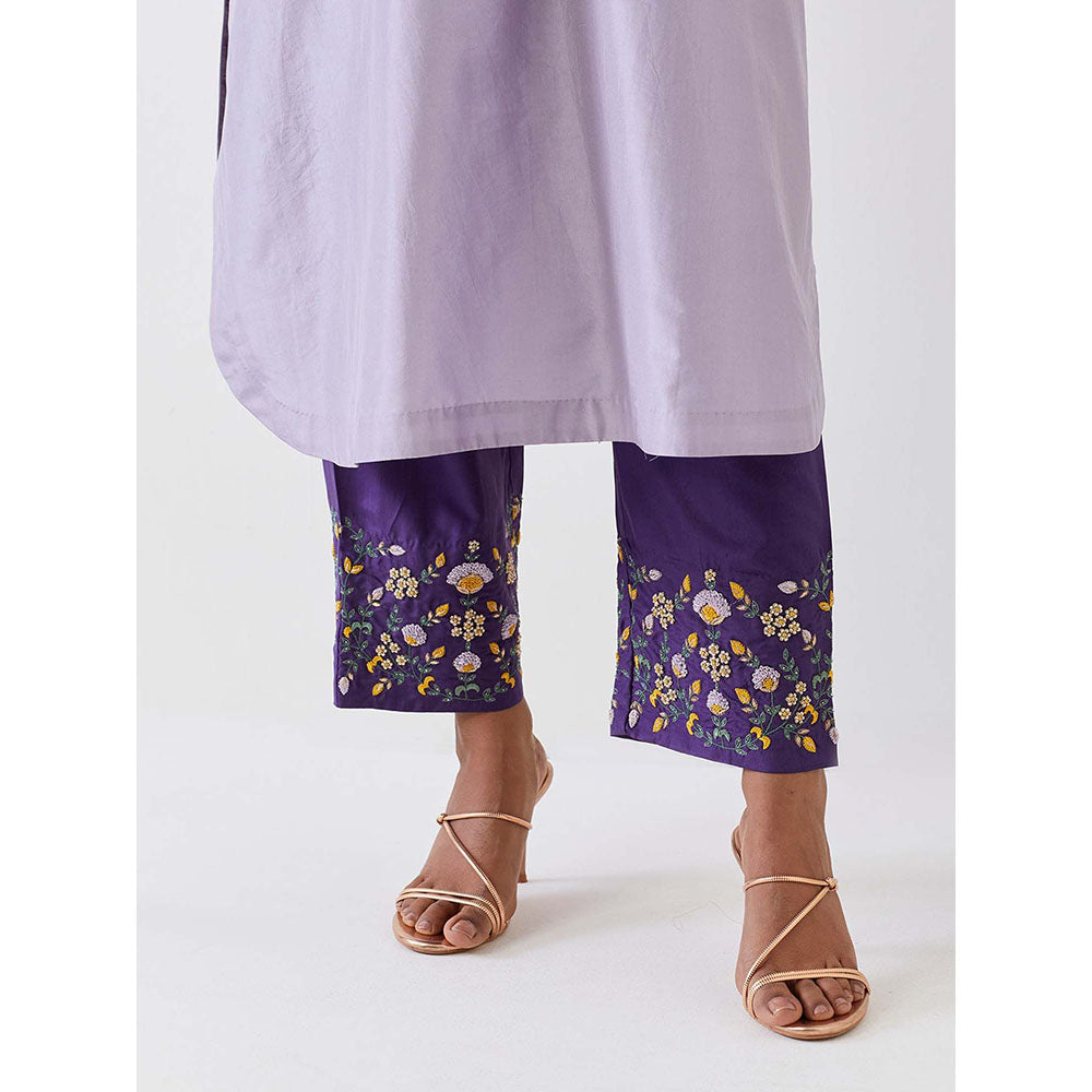 BRIH Purple Embroidered Kurta with Pant (Set of 2)