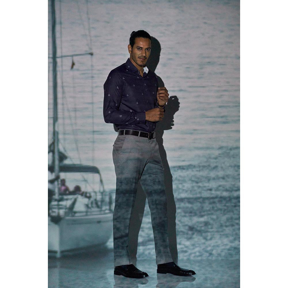 Bubber Blu Crew Navy Blue Yacht Printed Shirt