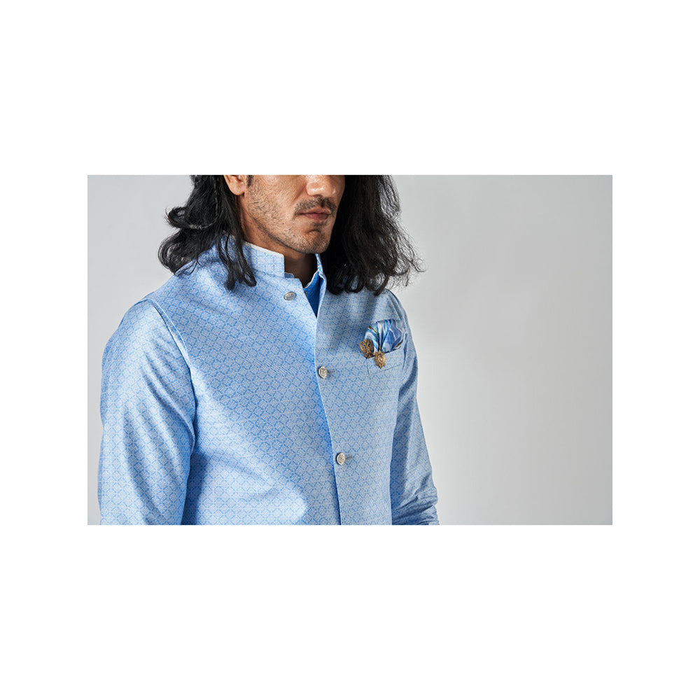 Bubber Blu Benedict Sky Compass Rose Bandhi Light Blue Nehru Jacket