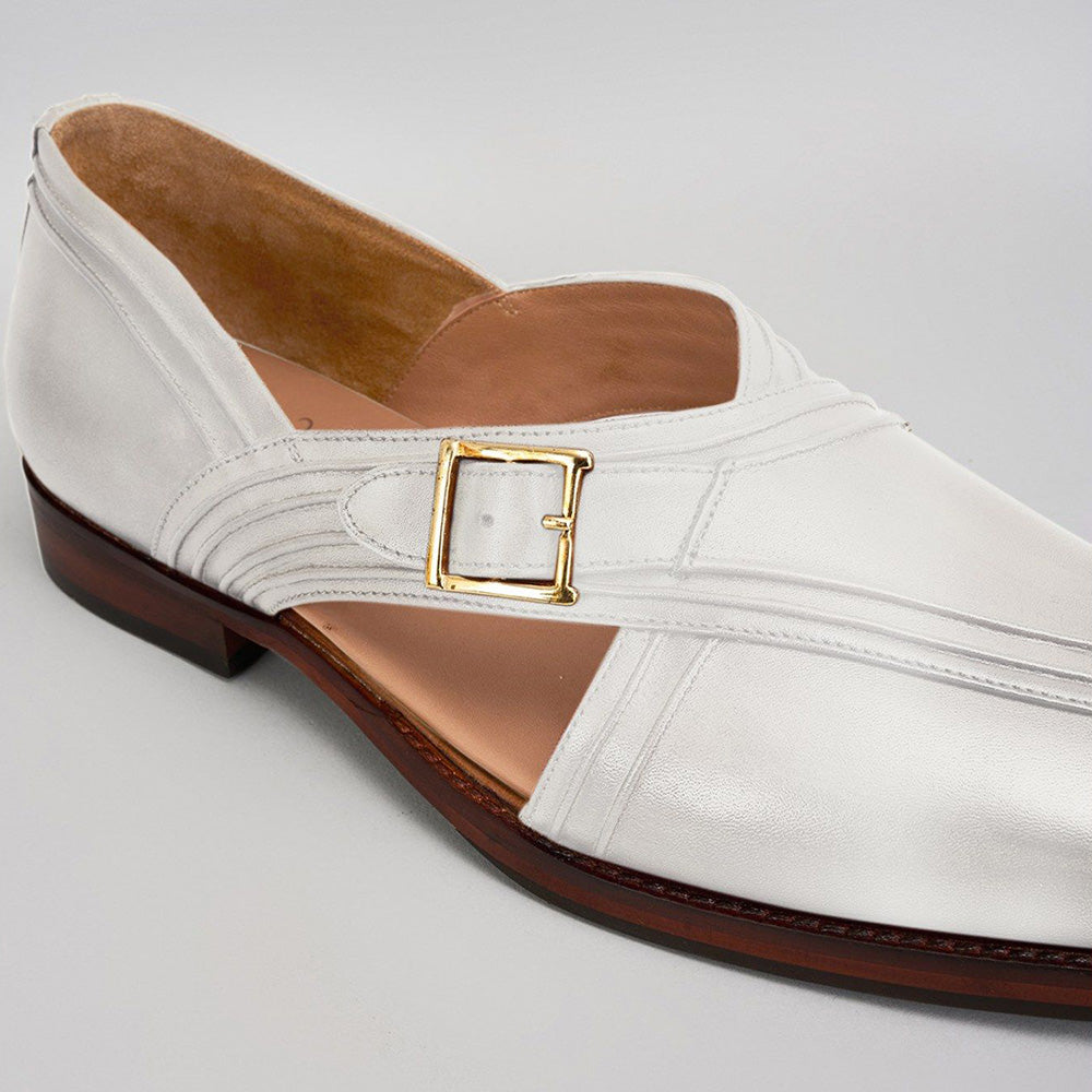 Bubber Couture Warner White Pintucked Italian Leather Peshawari Sandals
