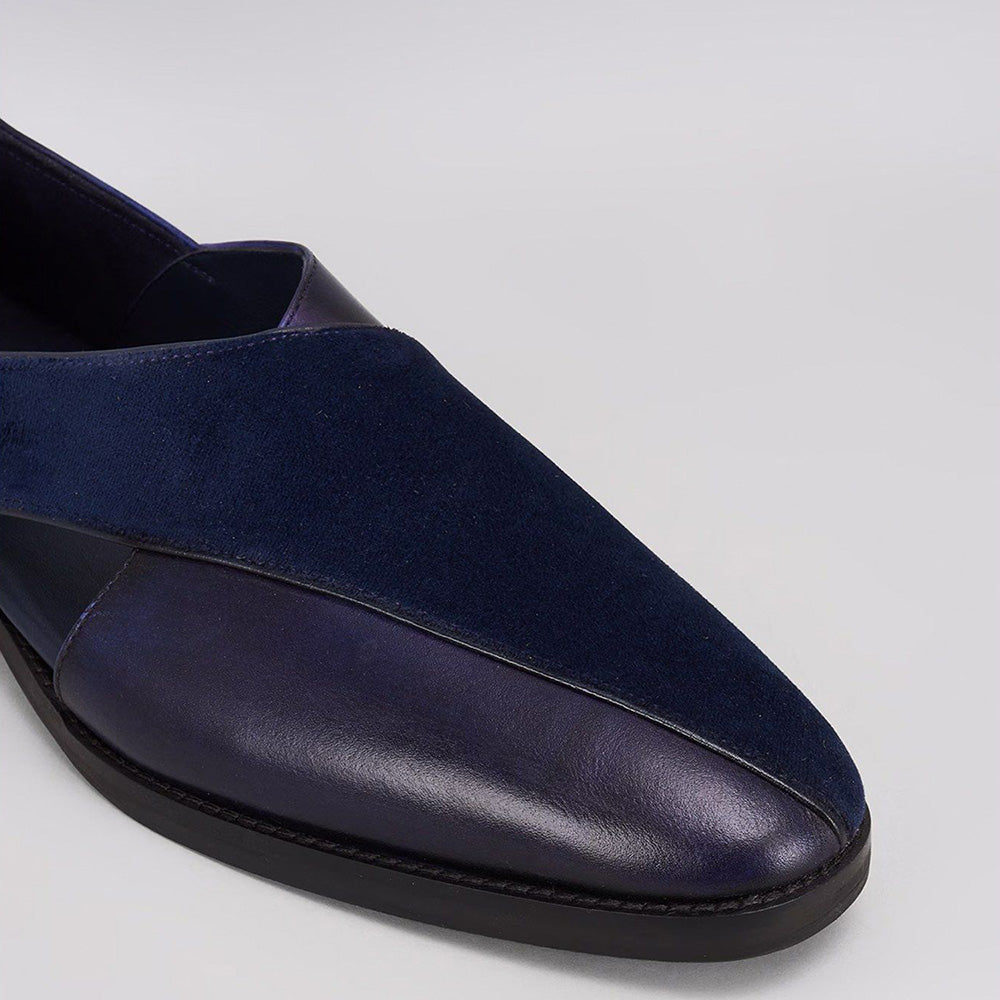Bubber Couture Gavin Navy Blue Italian Leather & Velvet Peshawari Sandals