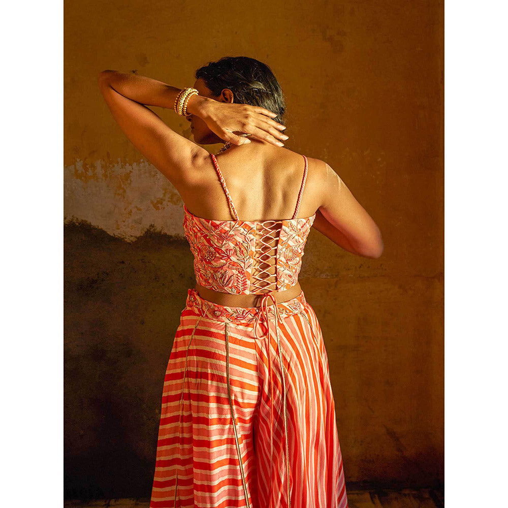 17 : 17 by Simmi Saboo Pink Leheriya Braid Strap Neckline with Gharara (Set of 2)