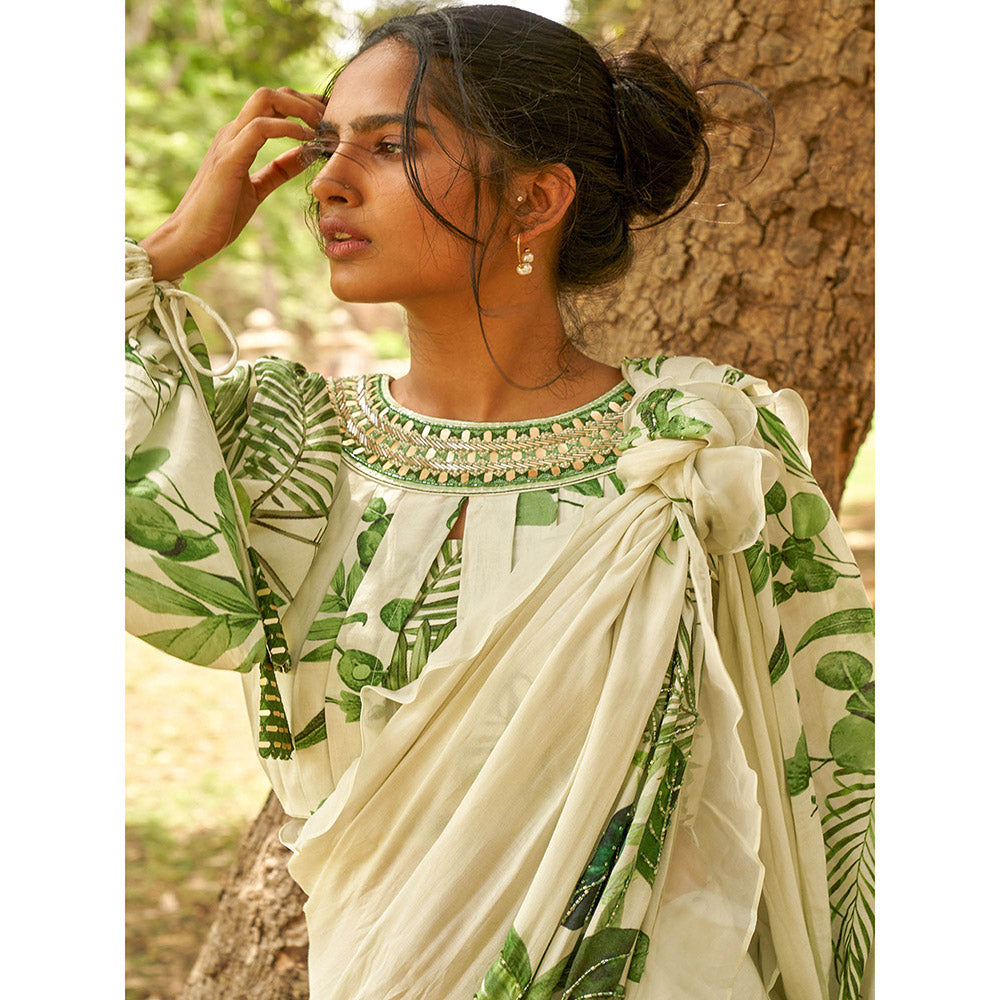 17 : 17 by Simmi Saboo White Saree with Stitched Blouse