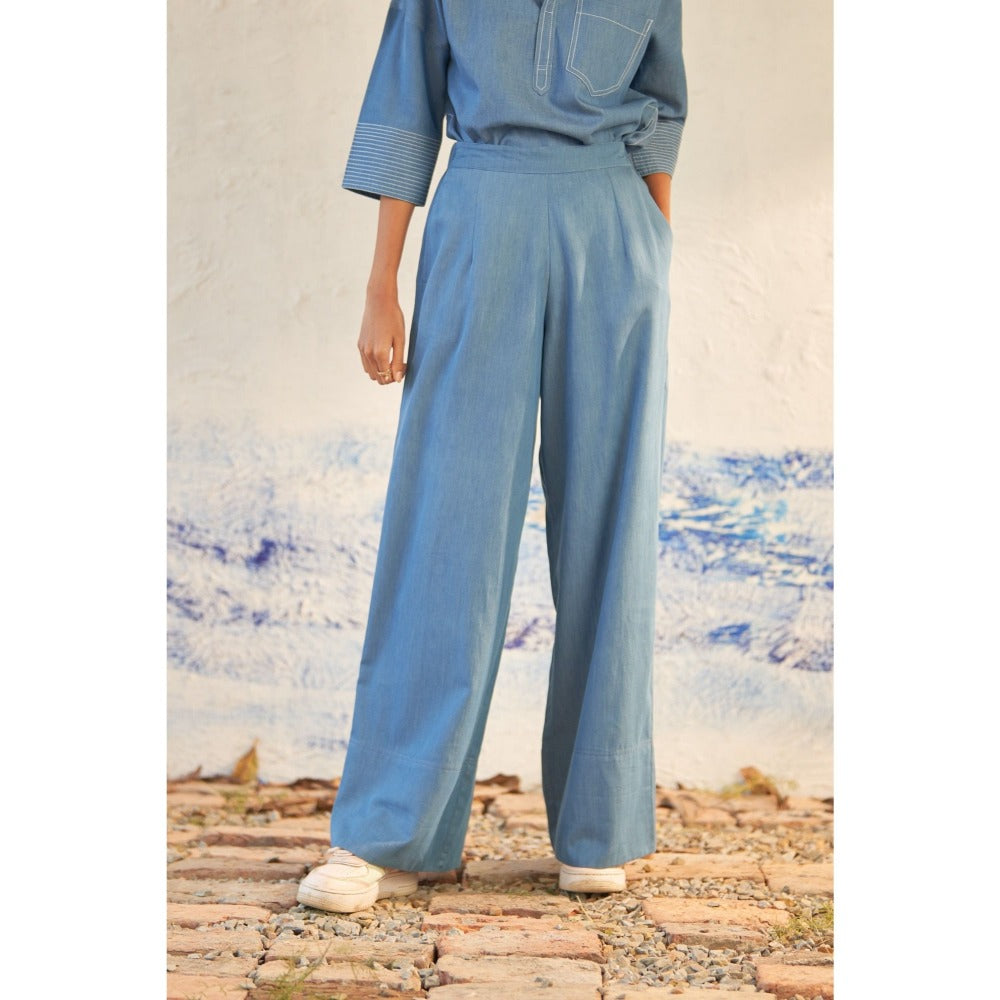 CANOOPI Blue Discoverer's Buds Solid Co Ord (Set of 2)