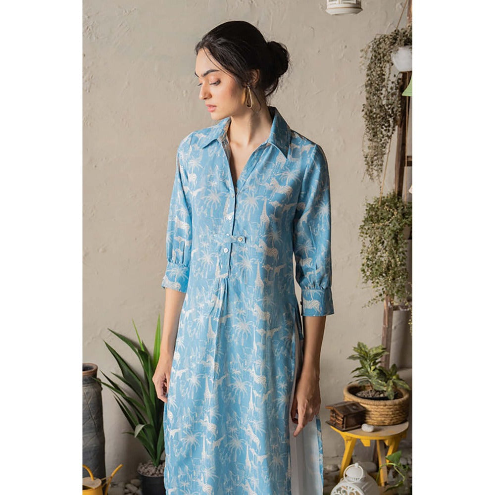 CANOOPI Women Blue Sundarbans Tunic with Pant Set