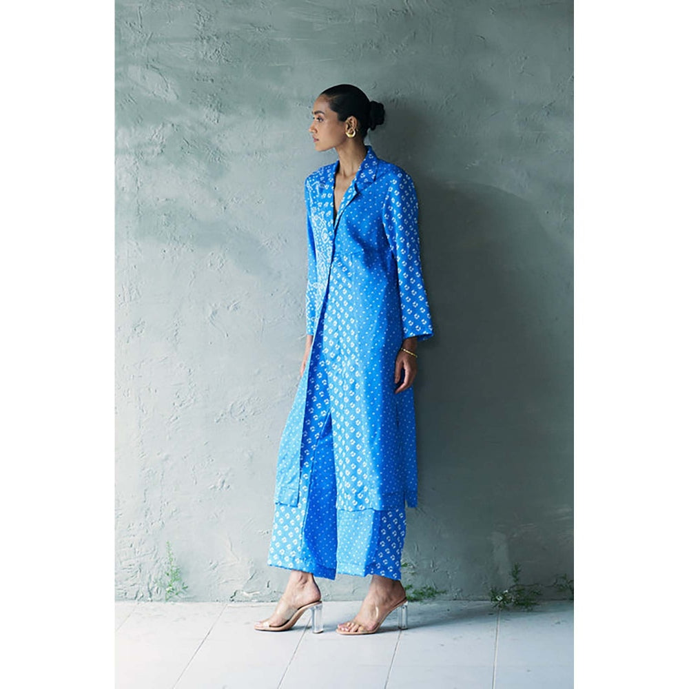 CANOOPI Women Blue Bindu Collared Kurta with Pant Set