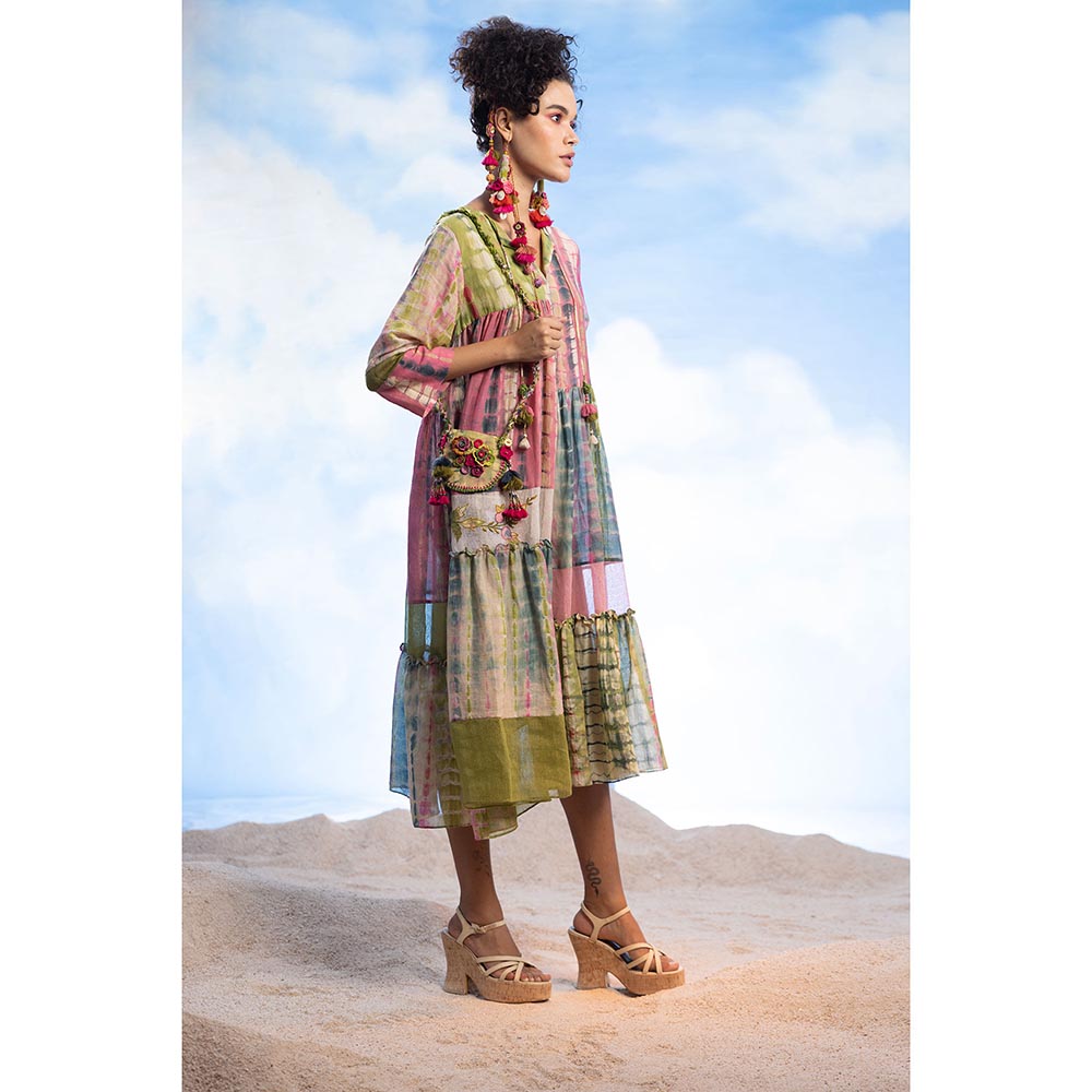 CAPISVIRLEO Uneven Panel Flare Embroidered Dress