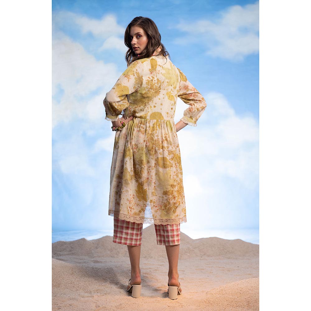 CAPISVIRLEO Flare Eco Print Kurta & Pants with Stole (Set of 3)