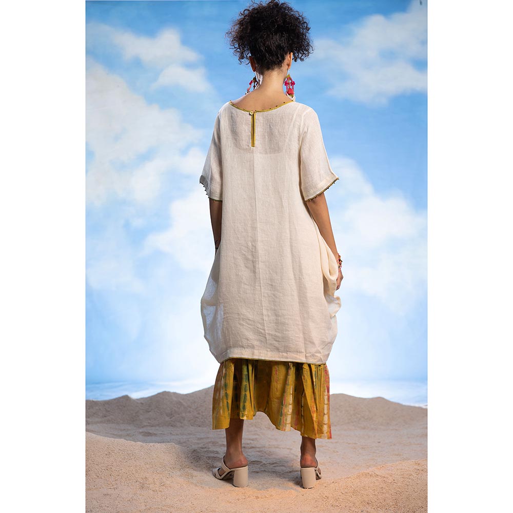 CAPISVIRLEO Embroidered Linen Boho Tunic Kurta with Long Frill Inner (Set of 2)