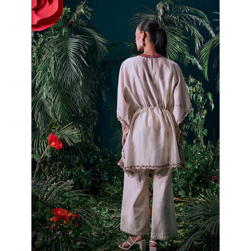 CHANDRIMA Ivory Chanderi Floral Bead Work Pant