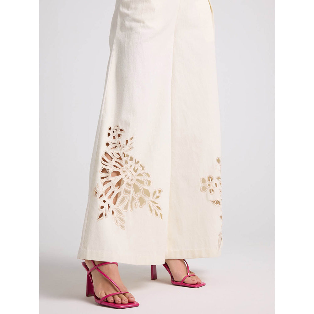 CHANDRIMA Ivory Cutwork Flared Pants