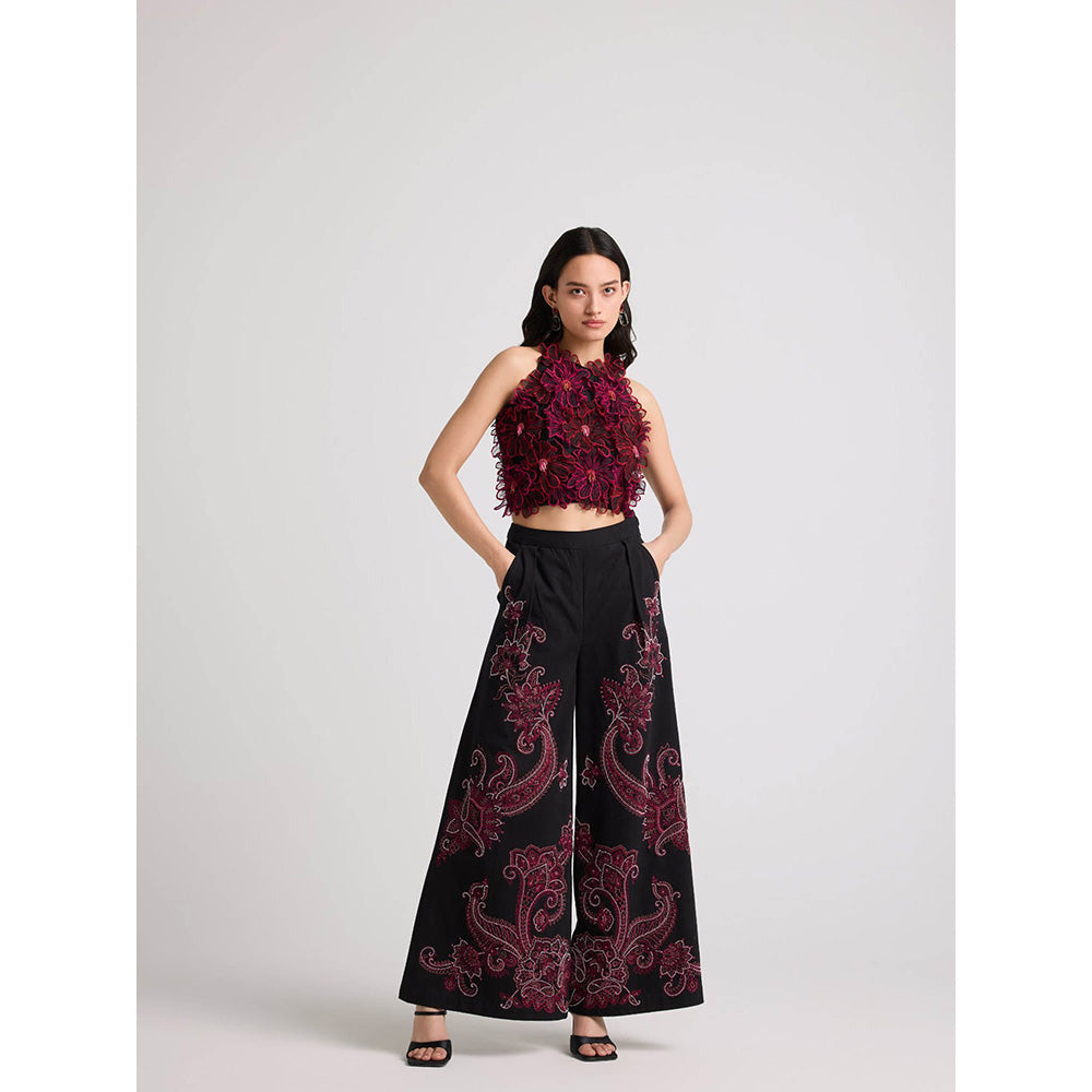 CHANDRIMA Black Daisy 3D Applique Crop Top