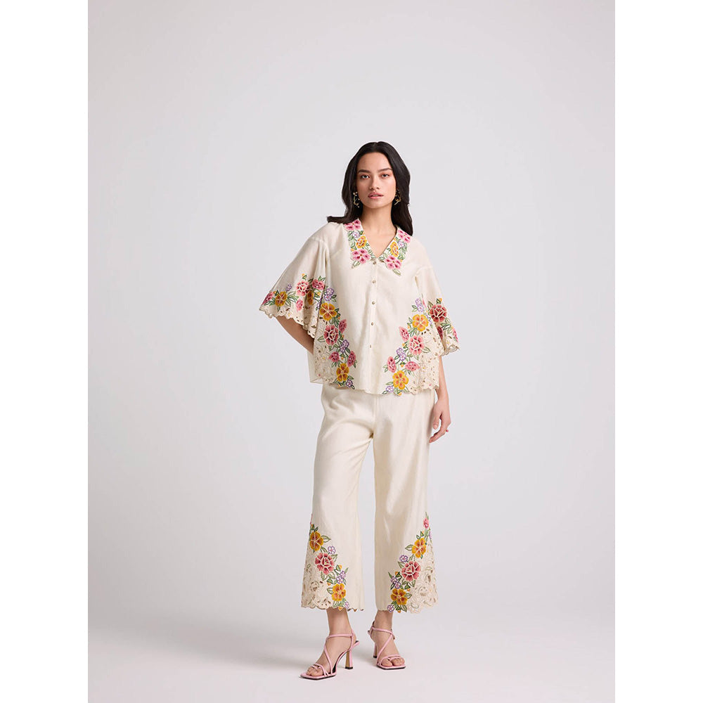 CHANDRIMA Ivory Floral Cutwork Shirt