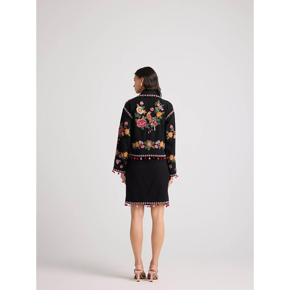 CHANDRIMA Black Floral Threadwork Skirt