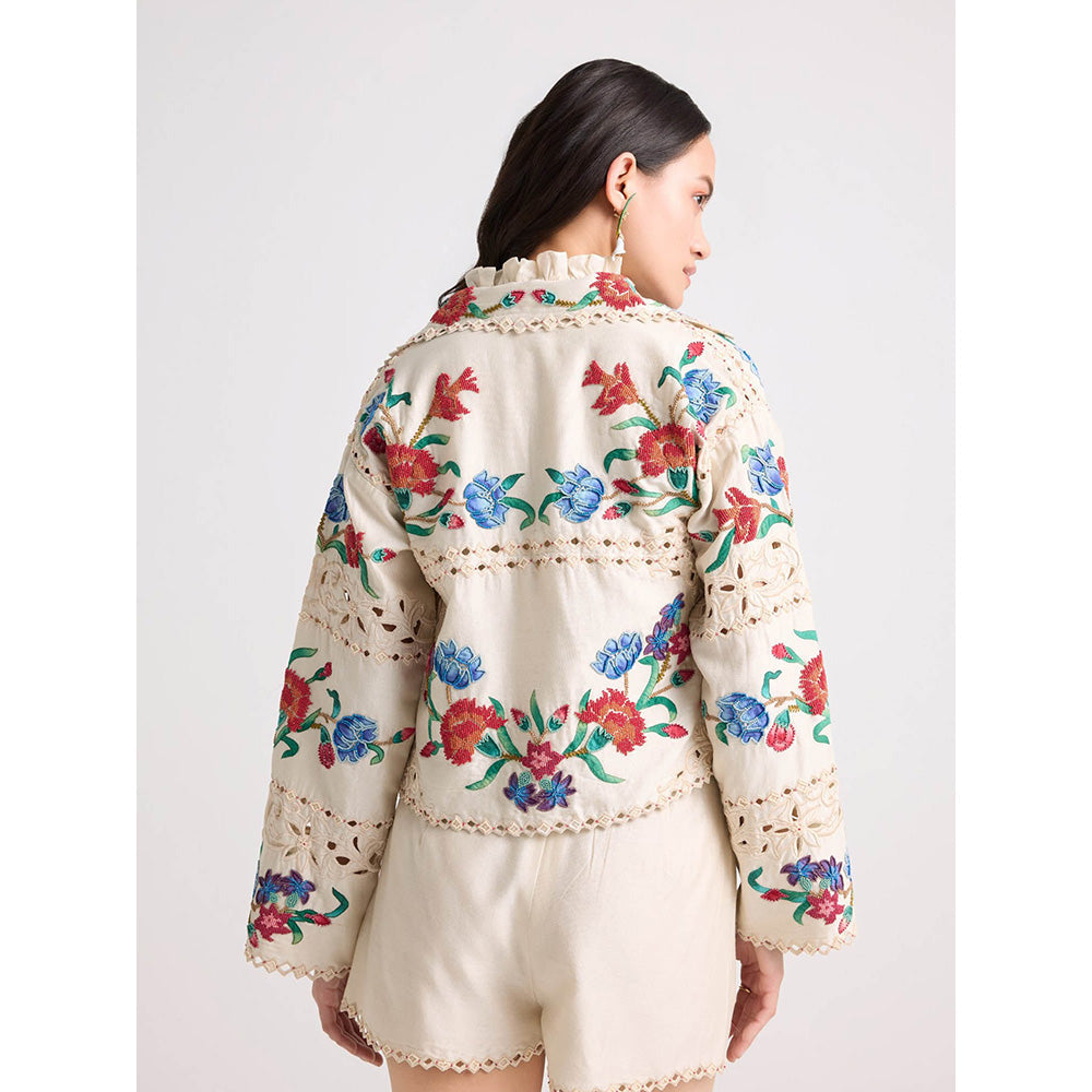 CHANDRIMA Ivory Applique and Beadwork Short Jacket