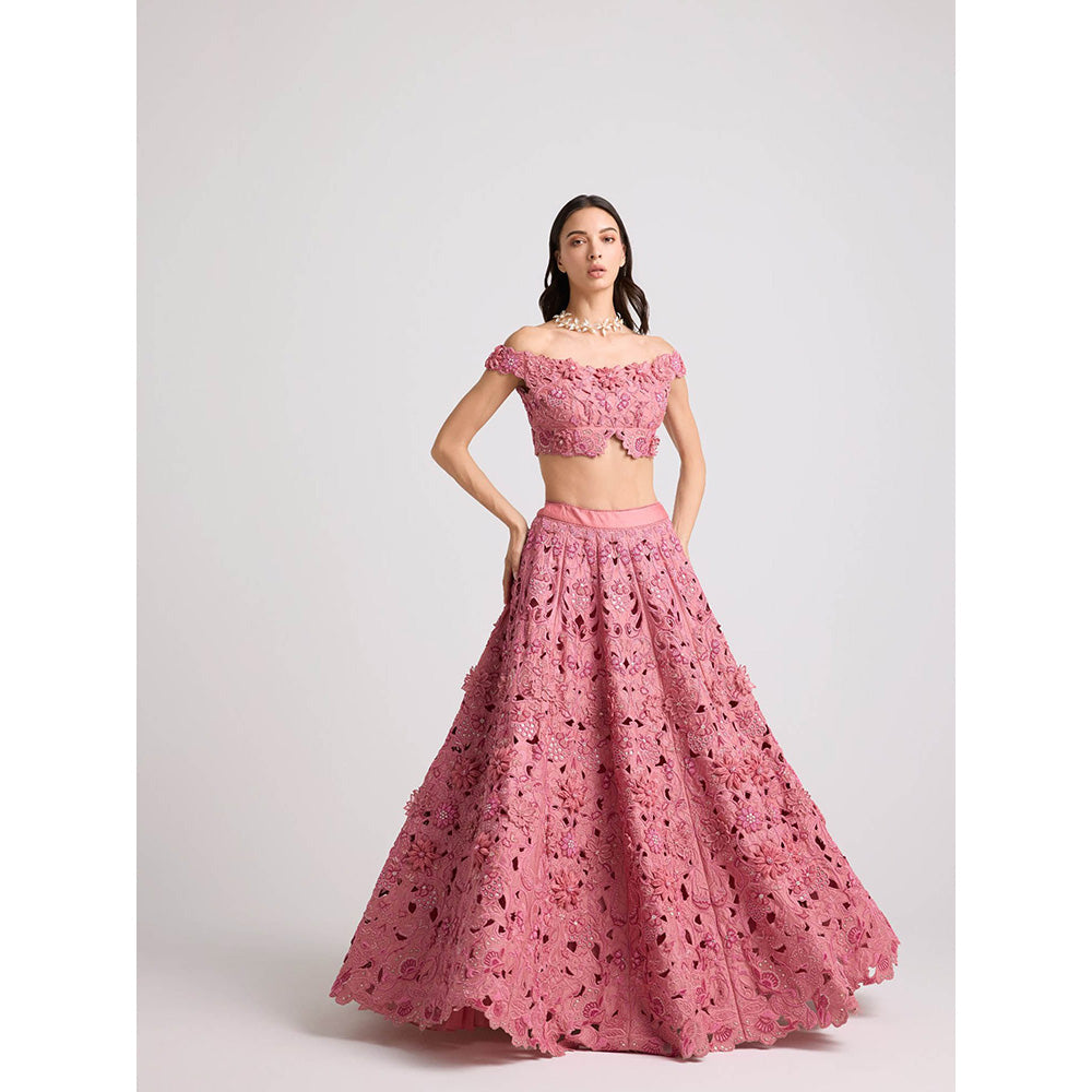 CHANDRIMA Blush 3D Floral Applique and Beadwork Blouse