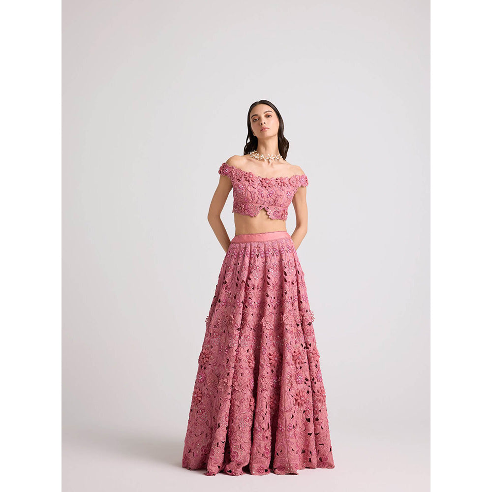 CHANDRIMA Blush 3D Floral Applique and Beadwork Skirt