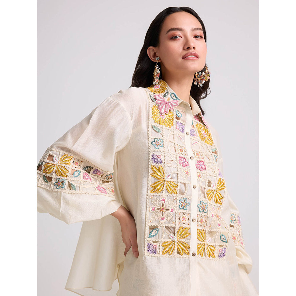 CHANDRIMA Ivory Checkered Yoke Detail Shirt