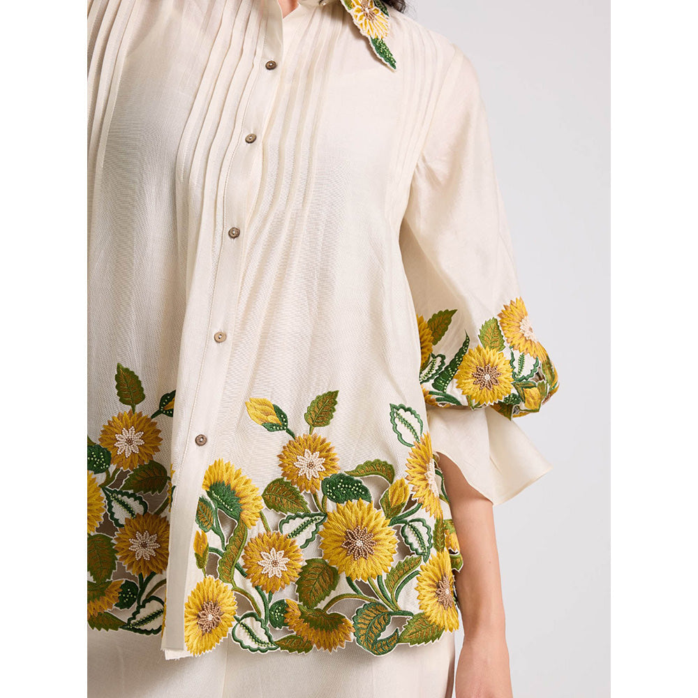 CHANDRIMA Ivory Sunflower Shirt