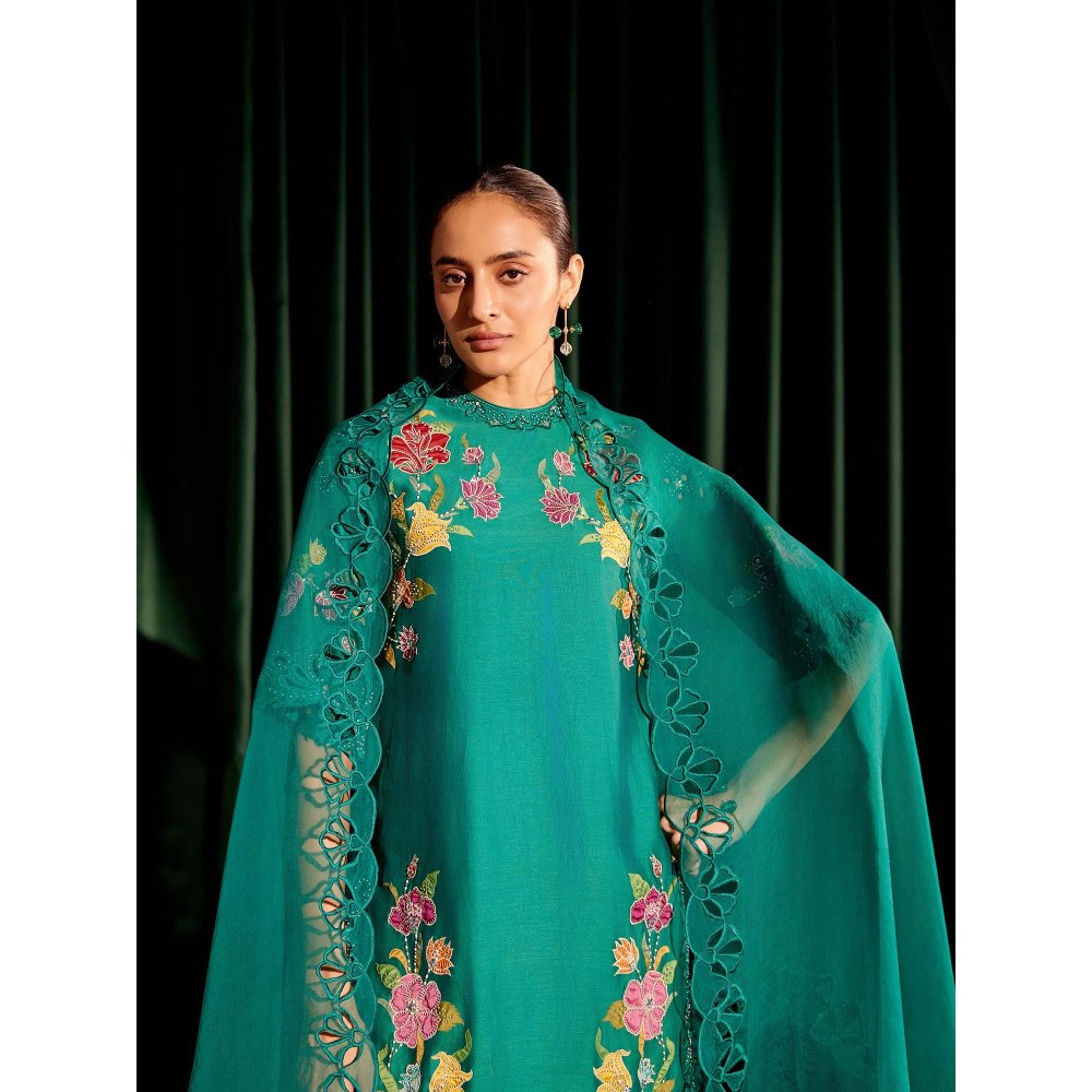 CHANDRIMA Emerald Tonal Cutwork Dupatta