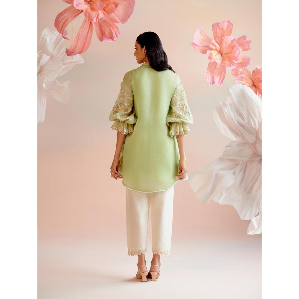 CHANDRIMA Contrast Paisley Embroidered Tunic with Embroidered Tulip Pant (Set of 2)