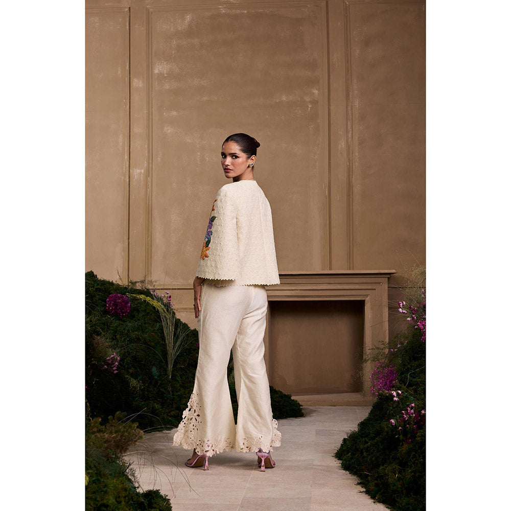 CHANDRIMA Ivory Hydrangea Quilted Short Jacket