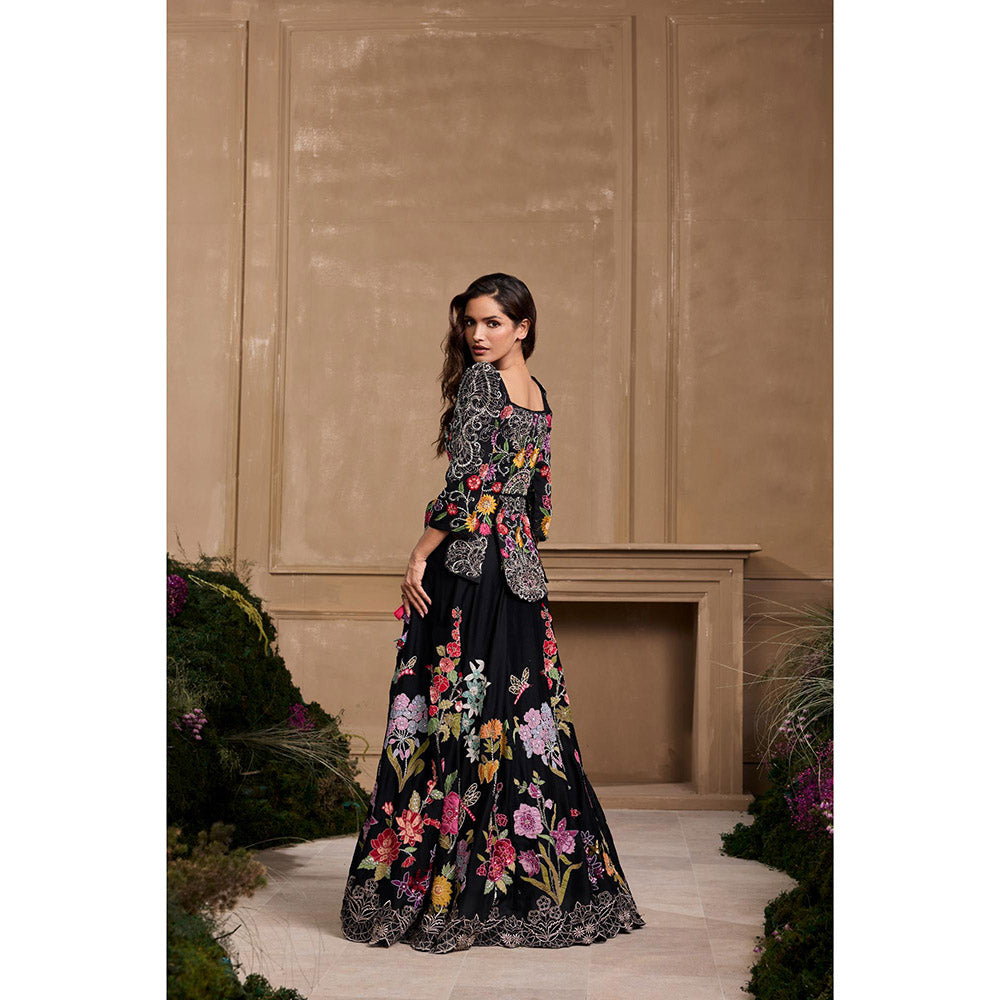 CHANDRIMA Black Floral Embroidered Panelled Jacket
