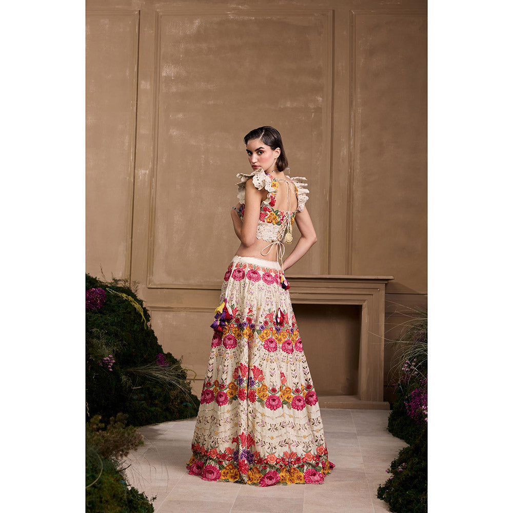 CHANDRIMA Multicoloured Floral Embroidered Blouse with Lehenga (Set of 2)