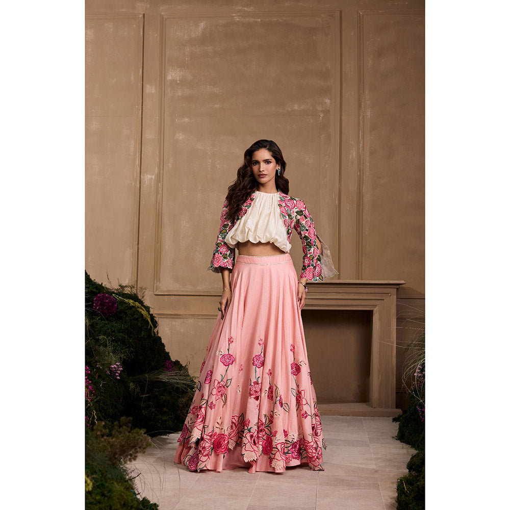 CHANDRIMA Ivory Bubble Hem Embroidered Top