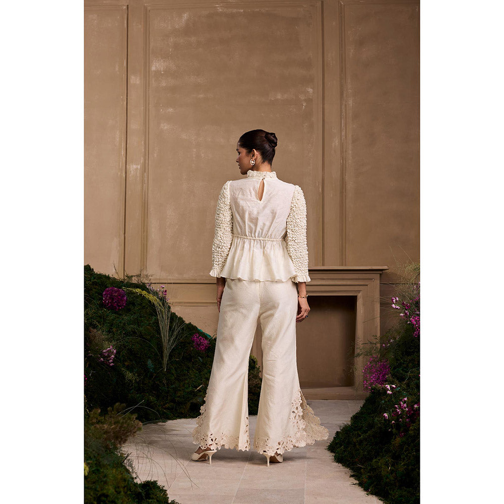 CHANDRIMA Ivory Pattern Smocked Top