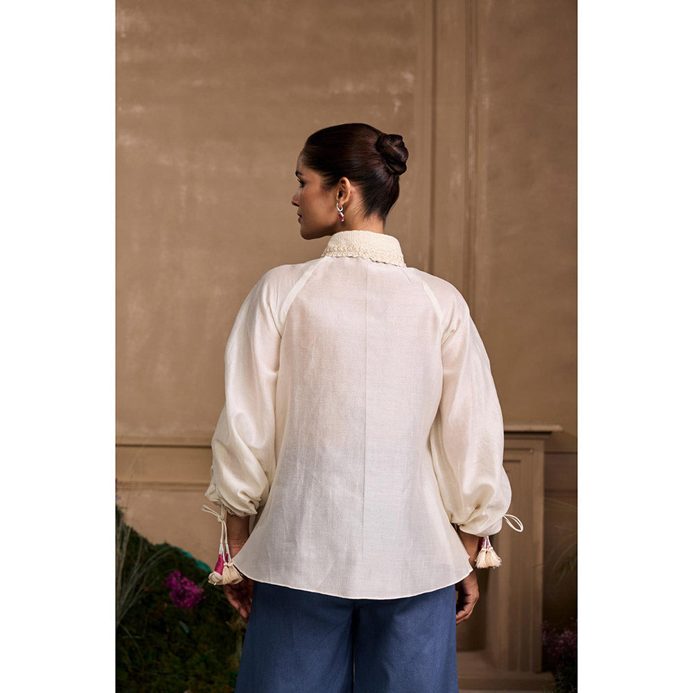 CHANDRIMA Ivory Yoke Detail Embroidered Shirt