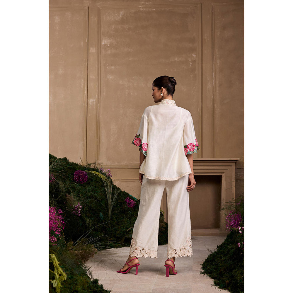 CHANDRIMA Ivory Rose Embroidered Shirt