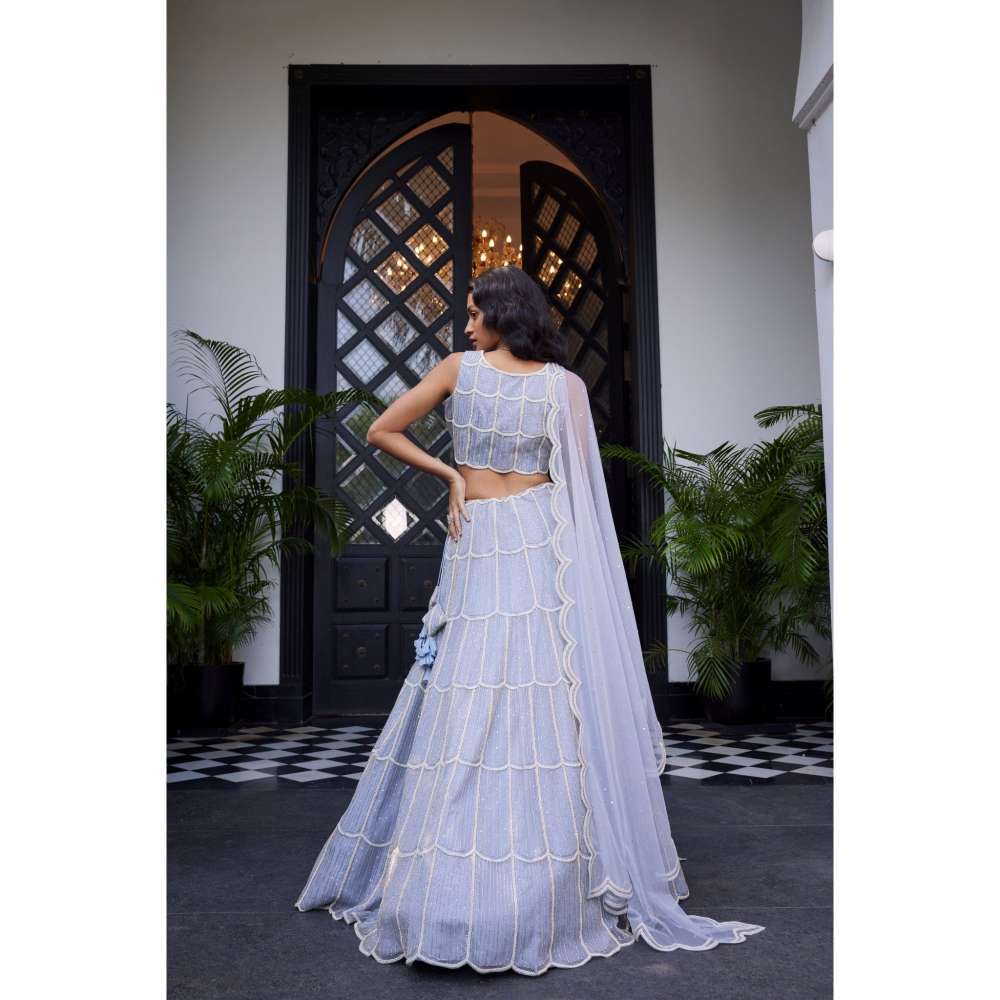 CHARU AND VASUNDHARA Edonia Powder Blue Classic Lehenga with Blouse & Dupatta (Set of 3)