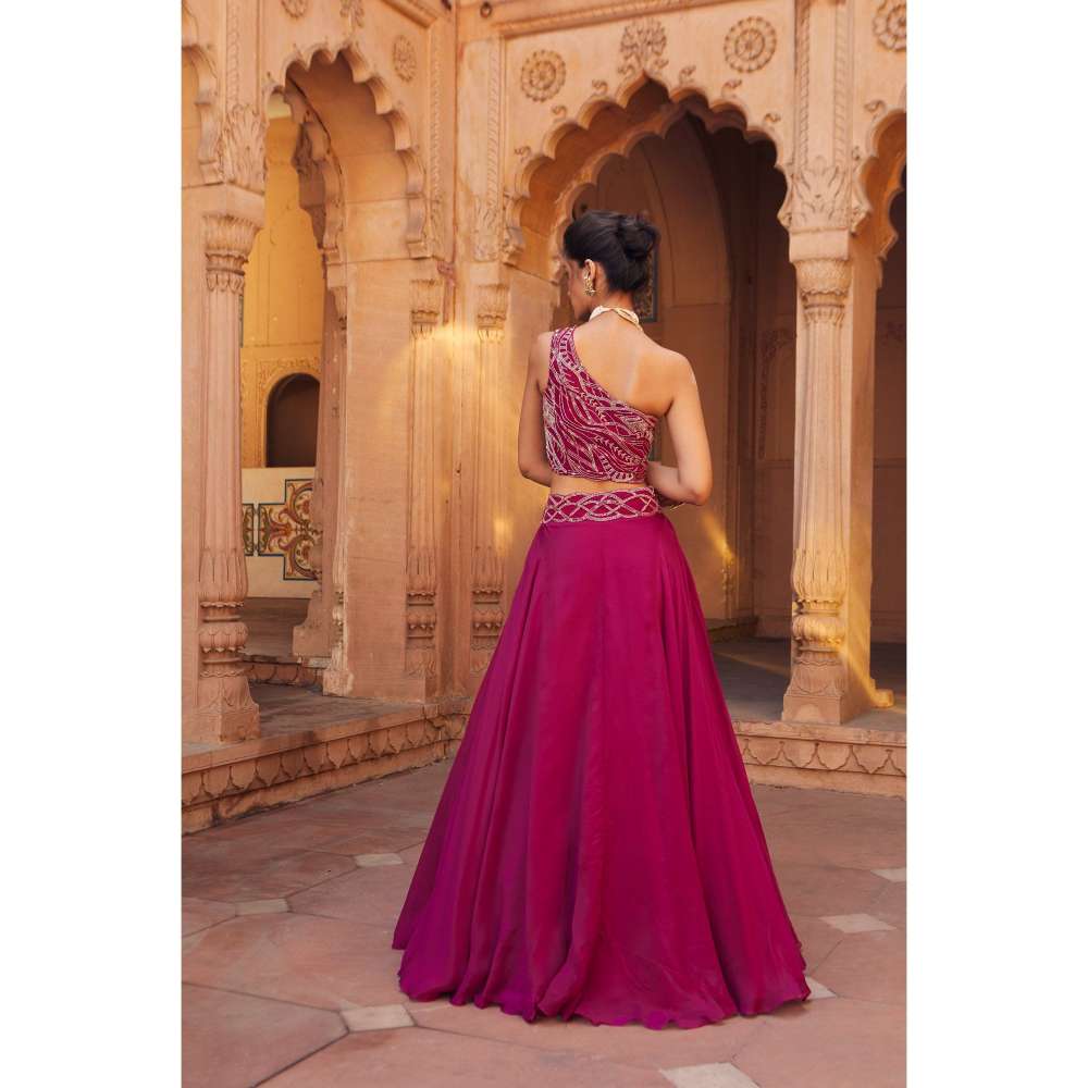 CHARU AND VASUNDHARA Raspberry Skirt & Blouse (Set of 2)