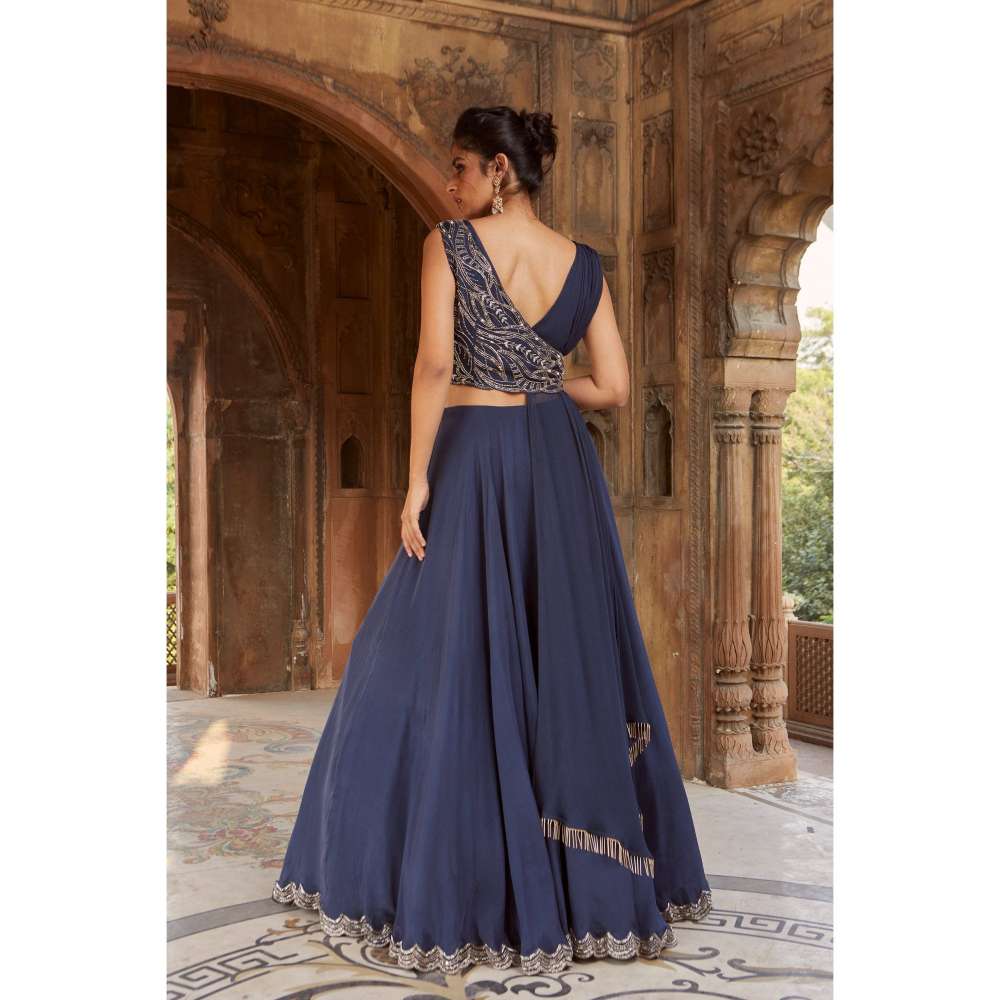 CHARU AND VASUNDHARA Navy Blue Skirt & Blouse (Set of 2)