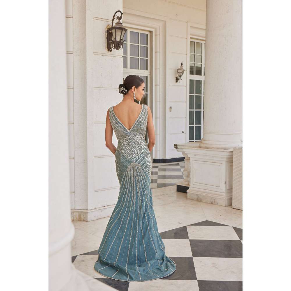 CHARU AND VASUNDHARA Sirius Salmon Blue Gown