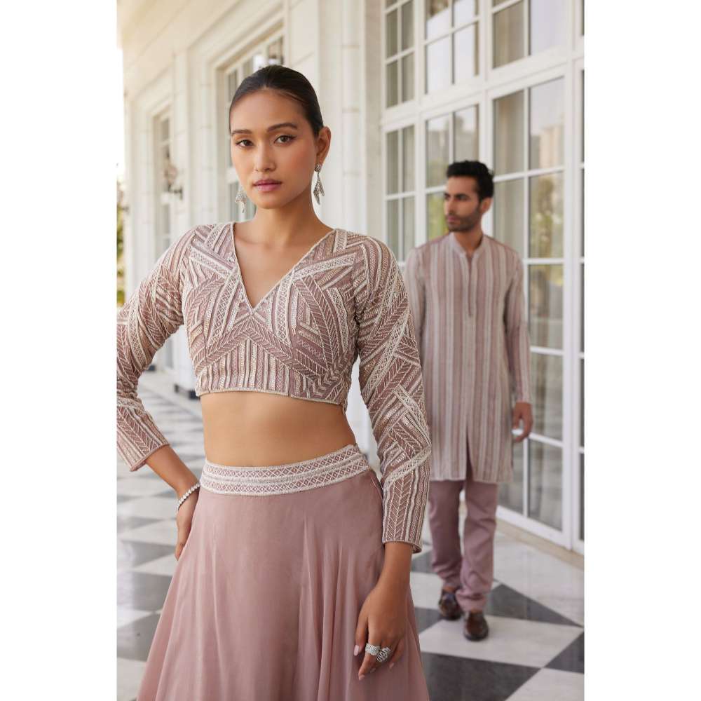 CHARU AND VASUNDHARA Skye Pink Classic Skirt with Blouse & Dupatta (Set of 3)