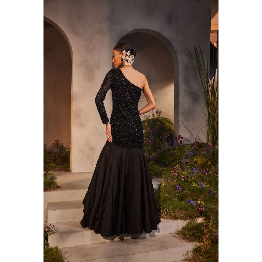 CHARU AND VASUNDHARA Lana Black Gown