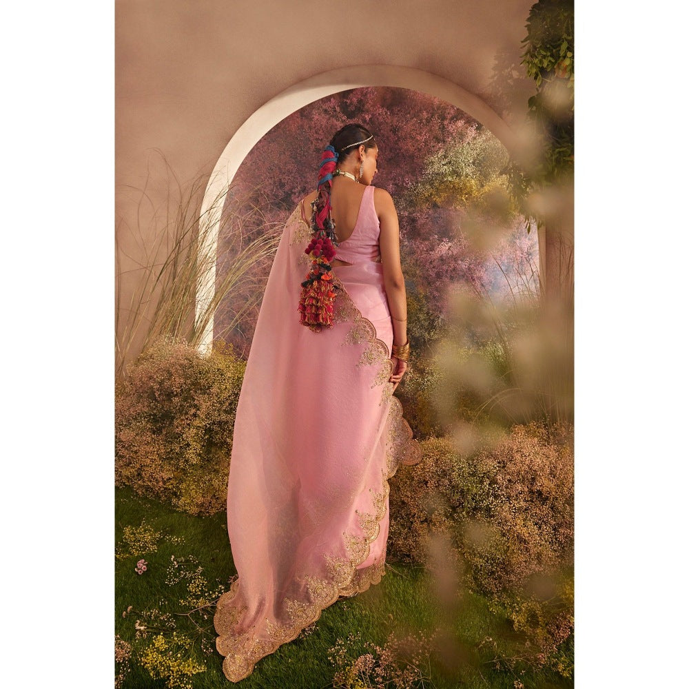 CHARU MAKKAR Light Pink Saree with Unstitched Blouse